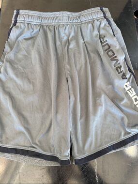 Under Armour Light Gray Athletic Training Shorts with Black Trim